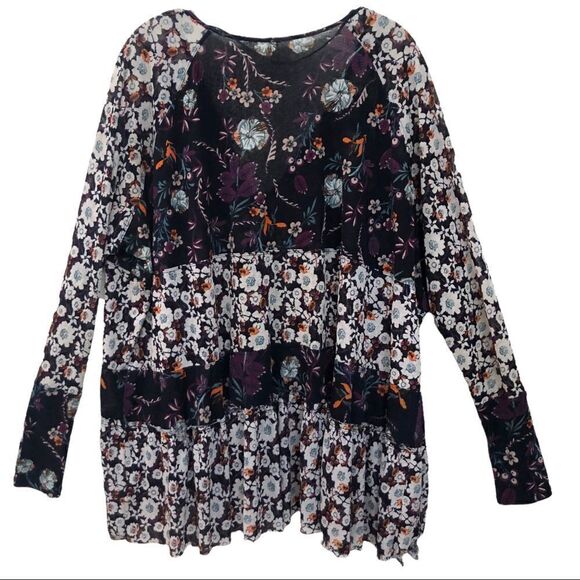 FREE PEOPLE TOP Floral Peasant Style Tunic Top Size S - Picture 3 of 9